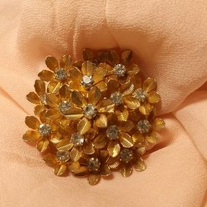 Vintage Coro Flowers Burst w/Rhinestones Brooch